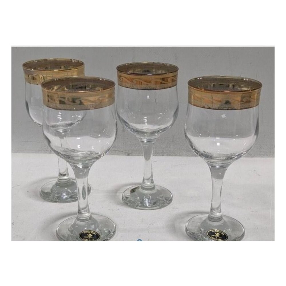 Vintage C. F. Fumo Italian Wine Glasses 24k Gold Greek Key and Wave Rim Design